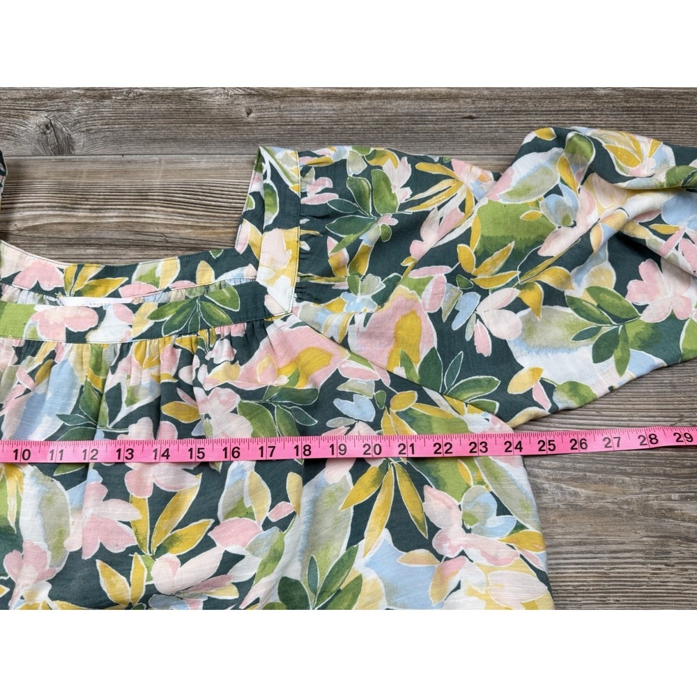 LC LAUREN CONRAD XL Long Sleeve Square Neck Tropical Blouse Coquette Feminine - Picture 4 of 7